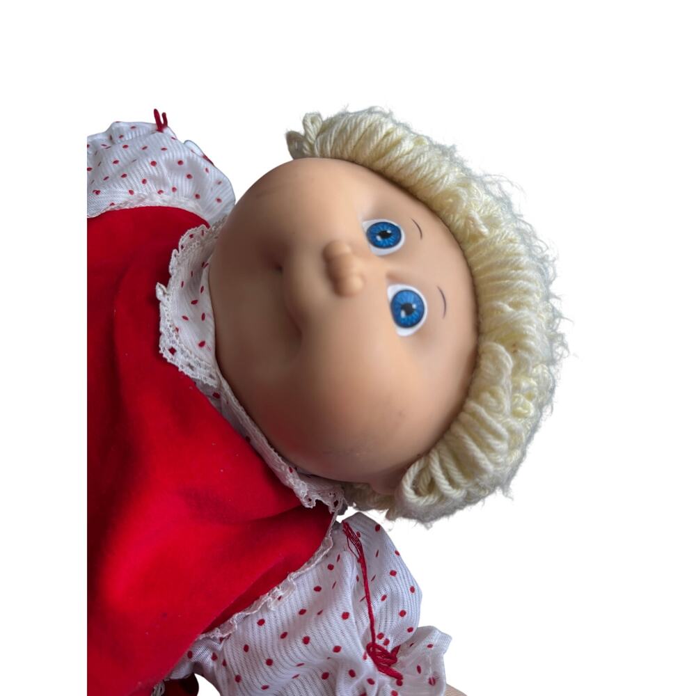 VTG 1982 Cabbage Patch Kids Doll Blonde Hair Blue Eyes Bell On Shoes Red‎ Dress - Picture 8 of 10
